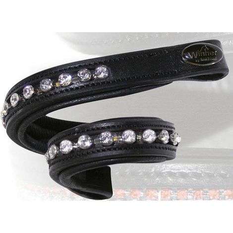 Frontalino in cuoio profilato Winner con strass tondi 7 mm: Full, Nero