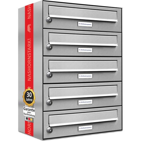 5er Edelstahl Briefkasten Anlage 5 Fach Wandbriefkasten Postkasten (1/5)