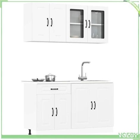 Ensemble d'armoires de cuisine 4 pièces - Kalmar - Blanc - Bois d'ingénierie - Pieds réglables (1/5)