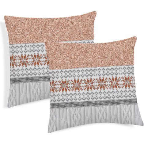 Coppia Cuscini Arredo Imbottiti 40x40 Disegno Maglia Colore Arancio