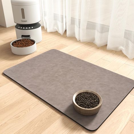 Tapis de nourriture pour chien et chat absorbant - Set de 2 tapis anti-taches pour gamelles d'eau et de croquettes - Dessous de bols à séchage rapide, antidérapant, marron, idéal pour buveurs désordon (1/5)