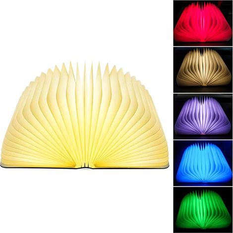 Lampe de lecture LED pliable en bois, veilleuse 5 couleurs, rechargeable par USB, pliable à 360°, érable blanc (10 x 8 x 2,5 cm) (1/5)