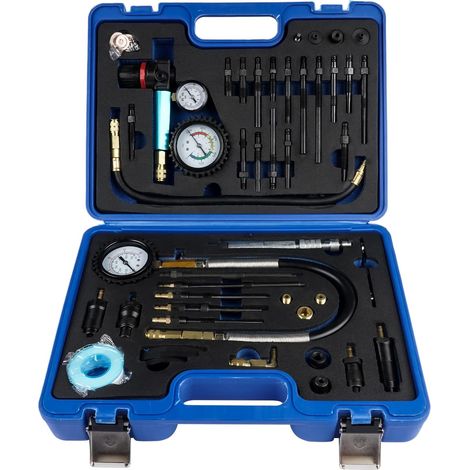 Compression Tester Pressure Loss Tester for Petrol and Diesel Engines with 34 Different Adapters, 725 PSI - Blue Outer Housing (1/5)