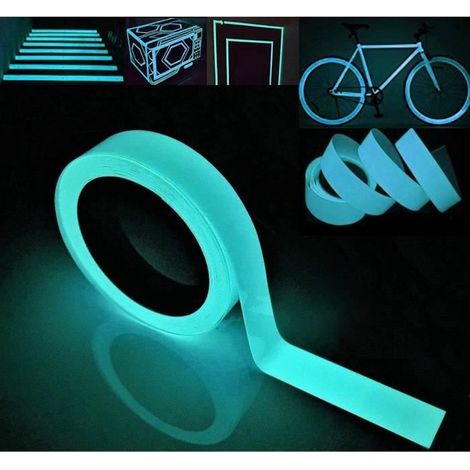 Glow in The Dark Tape, Bleu Ruban Adhésif Autocollant,Fluorescente Nuit Autocollant Panneau de Sortie,Imperméable à l'eau,10m x 2cm (1/4)