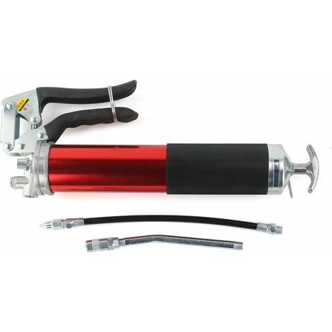BRAVIX Pistolet graisseur manuel à pompe à graisse, adapté aux cartouches standard de 400 g, avec tuyau flexible et rallonge rigide-