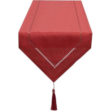 (Red) Table Runner - Openwork - Red - 32x180cm - Linen-Like Fabric - Elegant Decoration (1/4)