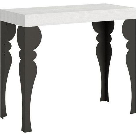 Console extensible orientale blanche et métal anthracite 8 personnes 40 à 196 cm Torza (1/5)
