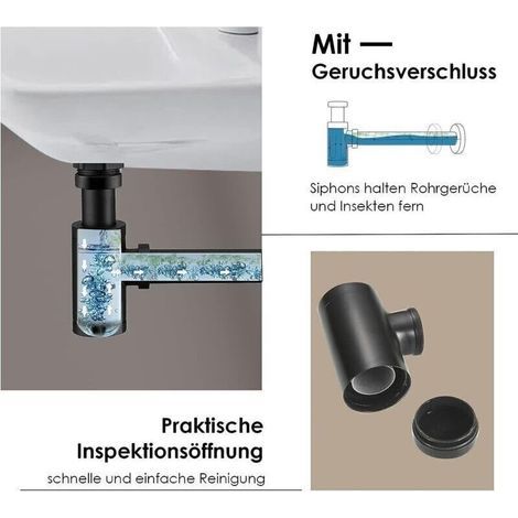 Siphon design universel pour lavabo et lavabo - Noir - Avec ouverture de nettoyage - Siphon design - Siphon tubulaire.. (1/3)
