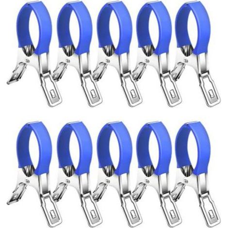 Lot de 10 pinces pour bâche et couvertures de piscine en acier inoxydable longueur 14 cm résistantes au vent et aux rayures pour fixation et séchage couleur bleue (1/5)