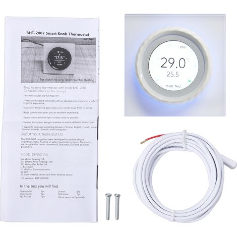 Thermostat WiFi intelligent chauffage électrique 16A – Programmable numérique écran 1,6" jour/semaine/température/humidité verrouillage enfant plancher chauffant blanc (1/5)