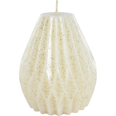 Candela decorativa in cera plissettata con glitter color bianco -Piccolo (1/2)