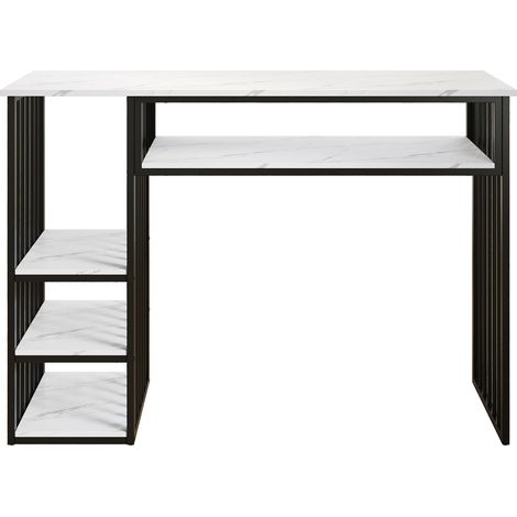 Table de cuisine 140 x 40 x 105 cm rangement intégré 3 compartiments de rangement plateau en mdf effet marbre structure en métal (1/5)