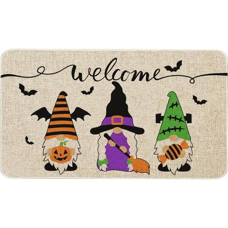 Tapis de porte elfes d'Halloween (50 x 80 cm) - Tapis d'entrée intérieur/extérieur antidérapant en caoutchouc - Décoration d'Halloween (1/4)