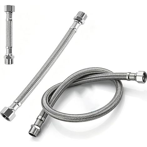 Tuyau Flexible Robinet Cuisine Rallonge de Raccordement en Acier Inoxydable pour Salle de Bain WC, Adaptateur Tuyau Arrosage Robinet Cuisine, Tube Inox (1/5)