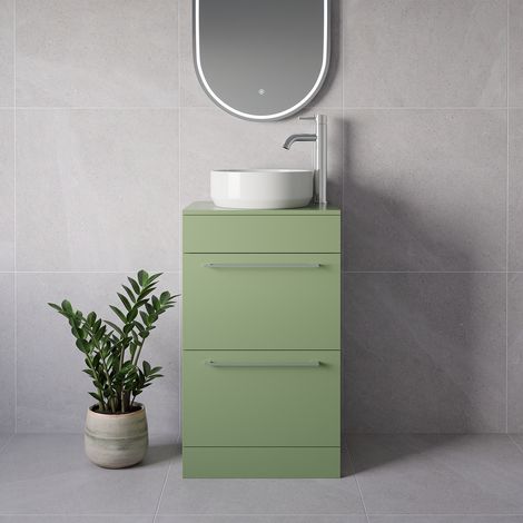 Napoli 390 Olive Green 500mm 2 Drawer Vanity Unit for Countertop Basins - 500mm - Chrome 320mm Handle
