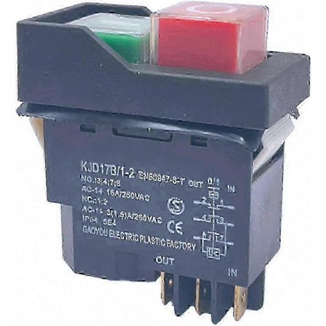 Bouton poussoir étanche IP55 KJD17, interrupteur électromagnétique de sécurité 15A 250V AC, 6 broches, montage industriel, arrêt d'urgence résistant à l'eau, commande manuelle robuste. (1/5)