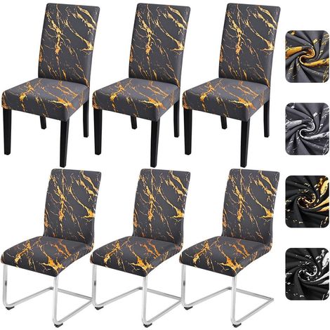 Stuhlhussen 6er Set Dunkelgrau mit Gold Marmoroptik, Stretch, Waschbar, Universal für Esszimmerstühle (1/5)