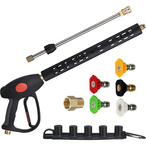 Pistola de repuesto para hidrolimpiadora con tubo alargador, conexión M22 15 mm o M22 14 mm, 5 boquillas, 1 metro, 280 bar