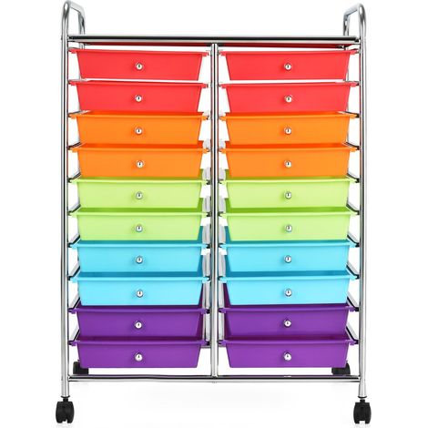 Carrello portaoggetti con 20 cassetti 64 x 39 x 88 cm pratico mobile per ufficio o soggiorno stile colorato acciaio multicolore 200019422