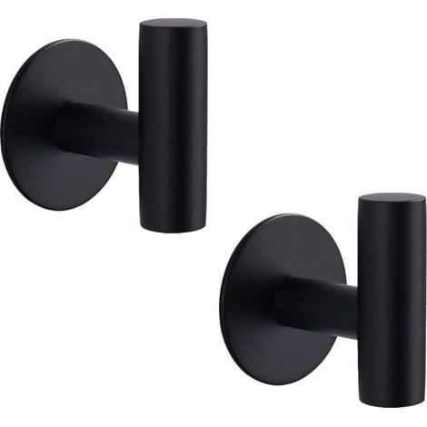 2 Pieces Adhesive Stainless Steel Bathroom Hooks No Drilling Towel Hooks For Bath Kitchen Toilets Closets Black Round (1/5)