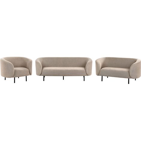 Conjunto de sala de estar moderno sofás de 2 y 3 plazas sillón tejido de poliéster patas negras gris pardo Loen (1/5)
