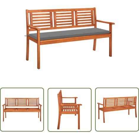 The Living Store 3-Sitzer-Gartenbank mit Auflage 150 cm Massivholz Eukalyptus - Gartenbank - Holzbank - Eukalyptusbank - Outdoor Möbel - Gartenmöbeln