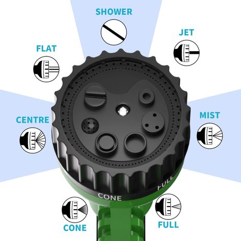 Green Expandable Latex Garden Hose 45 m with 7-Function Spray Gun (1/5)