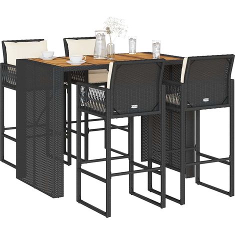 vidaXL Ensemble de bar de jardin 5 pcs avec coussins noir poly rotin (1/5)