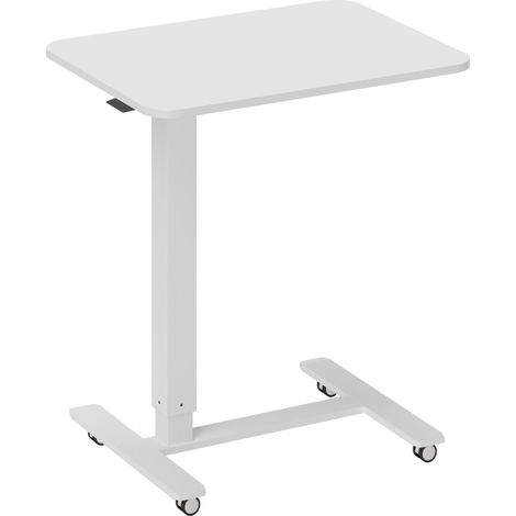 Bureau réglable en hauteur C en acier blanc avec roulettes 65 x 48 x 70-110 cm, charge max 70 kg (1/5)