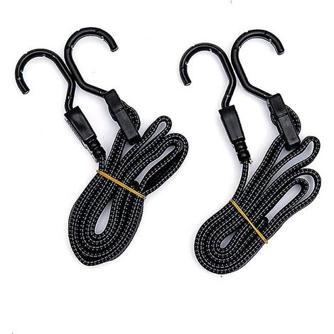 Sangles d'arrimage élastiques universelles, étanches et réglables, avec crochets en plastique et boucle de sécurité - Lot de 2 pour bagages, vélos, remorques, camping, charges lourdes (1/4)