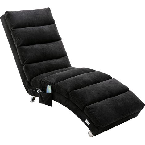 Tumbona fija moderna de lino negro con respaldo ergonómico, vibración suave y bolsillo lateral (1/5)