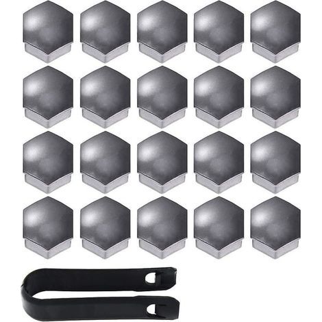 20 cache-écrous de roue gris 17 mm, avec kit de démontage pour voiture (1/5)
