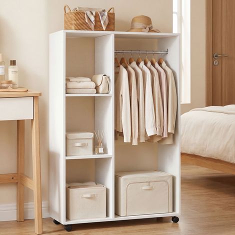 Armoire à roulettes, penderie mobile, meuble penderie, portant à vêtements sur roulettes, 80 x 40 x 128 cm, blanc (1/5)