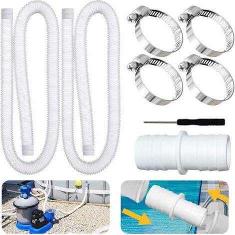 Lot de 2 tuyaux d'aspiration pour piscine 149,9 cm – Diamètre 32 mm en polyéthylène flexible – Installation rapide avec colliers de fixation (1/4)