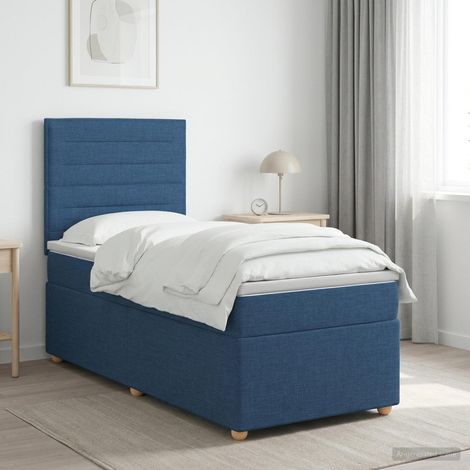 vidaXL Cama box spring con colchón con cabecera Azul 90 x 200 cm Tela (1/5)