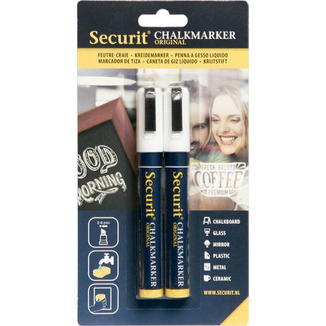 Securit Chalk Pens 2-6 mm White 2 Pieces