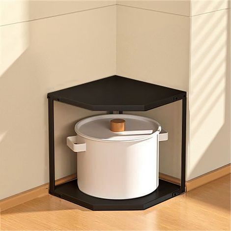 Étagère d'angle de cuisine compacte en forme d'éventail, gain de place, stable, en acier au carbone, support pour casseroles et poêles, 2 niveaux, noir, 27 x 27 x 27,6 cm (1/5)