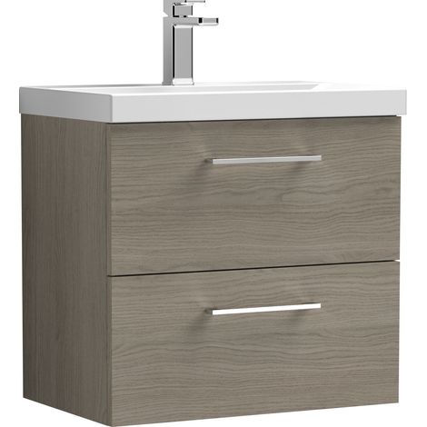 Nuie Arno Wall Hung 2-Drawer Vanity Unit with Basin-3 600mm Wide - Solace Oak Woodgrain (1/7)