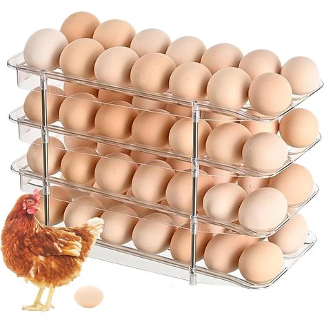 Plateau à œufs, plateau distributeur d'œufs pour réfrigérateur Grande boîte transparente à 4 niveaux, organisation et rangement peu encombrants pour cuisine, garde-manger, ferme (1/5)