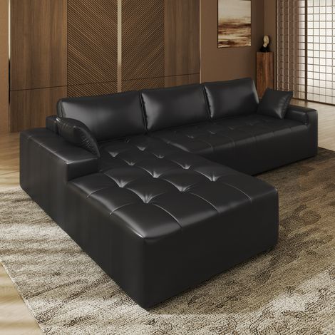 Canapé d'angle gauche 263x171x 59cm,Canapé compressé combinaison libre, sans assemblage canapé en L 4 places avec méridienne Noir en PU