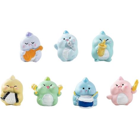 Lot de 7 figurines de dinosaures en résine, petites voitures, pour bureau, cadeau pour enfants et amis. (1/4)