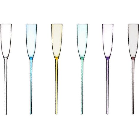 Lot de 6 flûtes à champagne avec support et vase, style vintage unique, soufflées à la main, pour un bar à la maison ou une fête. (1/5)