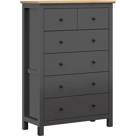 Commode Chiffonnier à 6 tiroirs, coloris Gris graphite/Chêne artisan - Longueur 101 x Profondeur 44 x Hauteur 145 cm (1/3)