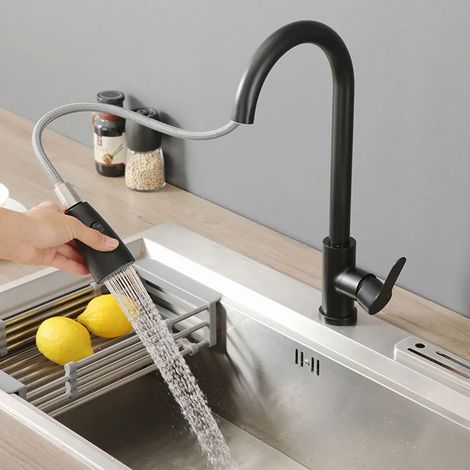 Robinet de cuisine extractible en acier inoxydable (BlackA-G1/2), double usage eau chaude/eau froide, anti-éclaboussures, chauffe rapide, robinet de lavabo domestique (1/5)