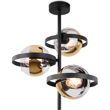 LAMPADA DA SOFFITTO RONDA NERA 3 PIASTRE LAMPADA DORATA E27