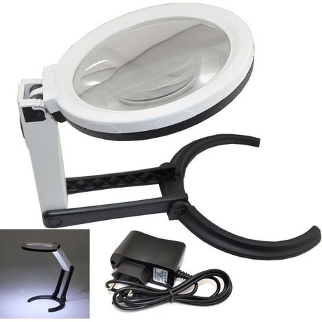 Trade Shop - Lámpara De Lupa De Mesa Con 10 Led Portátil De 120mm A 28mm - (1/5)