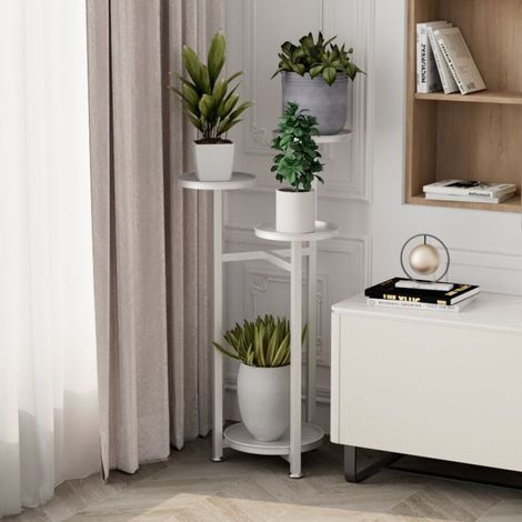 Étagère à Fleurs Fer Forgé - Porte Plante Intérieur Extérieur avec 4 Niveaux Echelle Escalier Pour Jardin Balcon Terrasse,30x20x80cm,blanc (1/5)