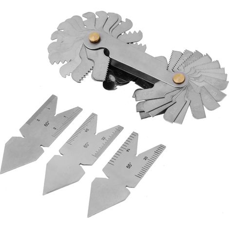 x 52-Blatt-Gewindesteigungslehre, 2 x 60°-Winkellehren und 1 x 55°-Winkellehre (Werkzeugsatz) (1/5)