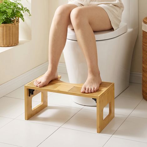 Tabouret de toilette pliable en bambou, tabouret de salle de bain, tabouret de toilette antidérapant pour adultes, chêne (1/5)