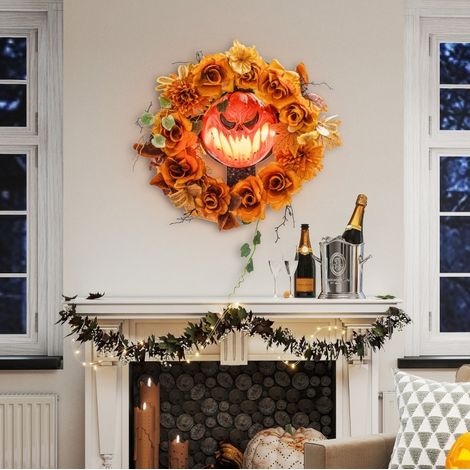 Corona di Halloween luminosa da appendere, viso zucca, 44 LED, arancione DESVIAE (1/5)